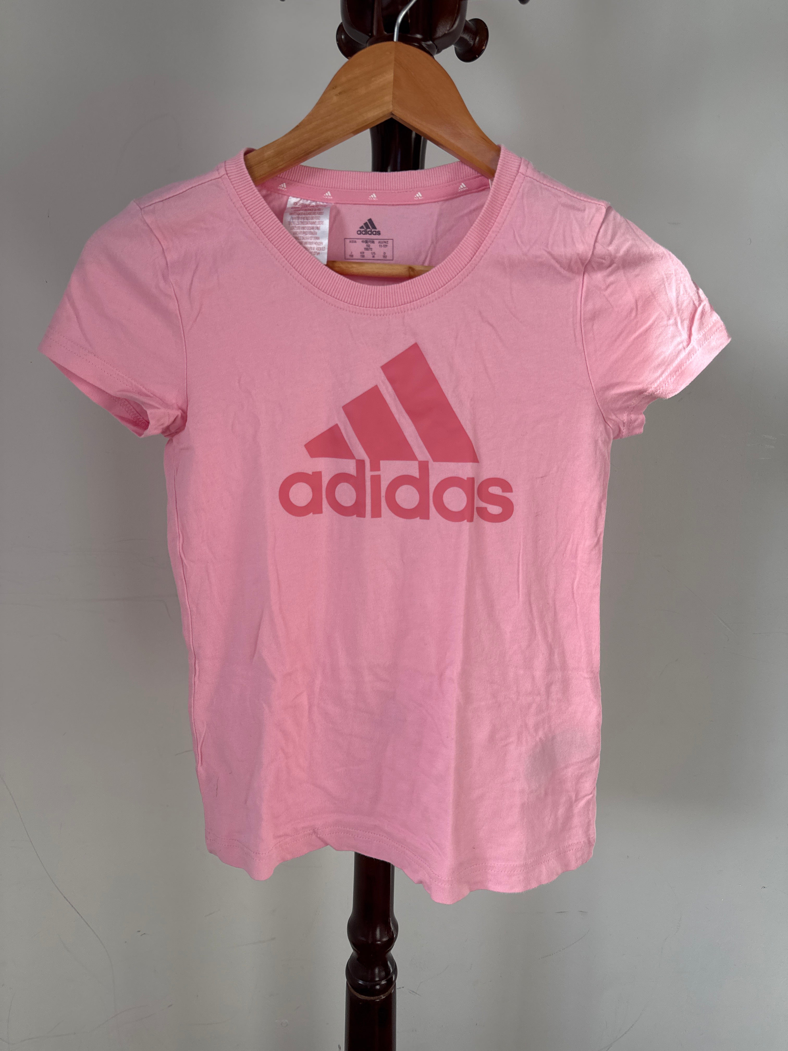 Adidas Girls Pink Logo Graphic T-Shirt