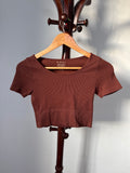 Mirrou Size M/L Rust Brown Ribbed Short Sleeve Crop Top