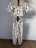 Zara Girls Size 13-14 Floral Off-The-Shoulder Top & Pants Outfit Set