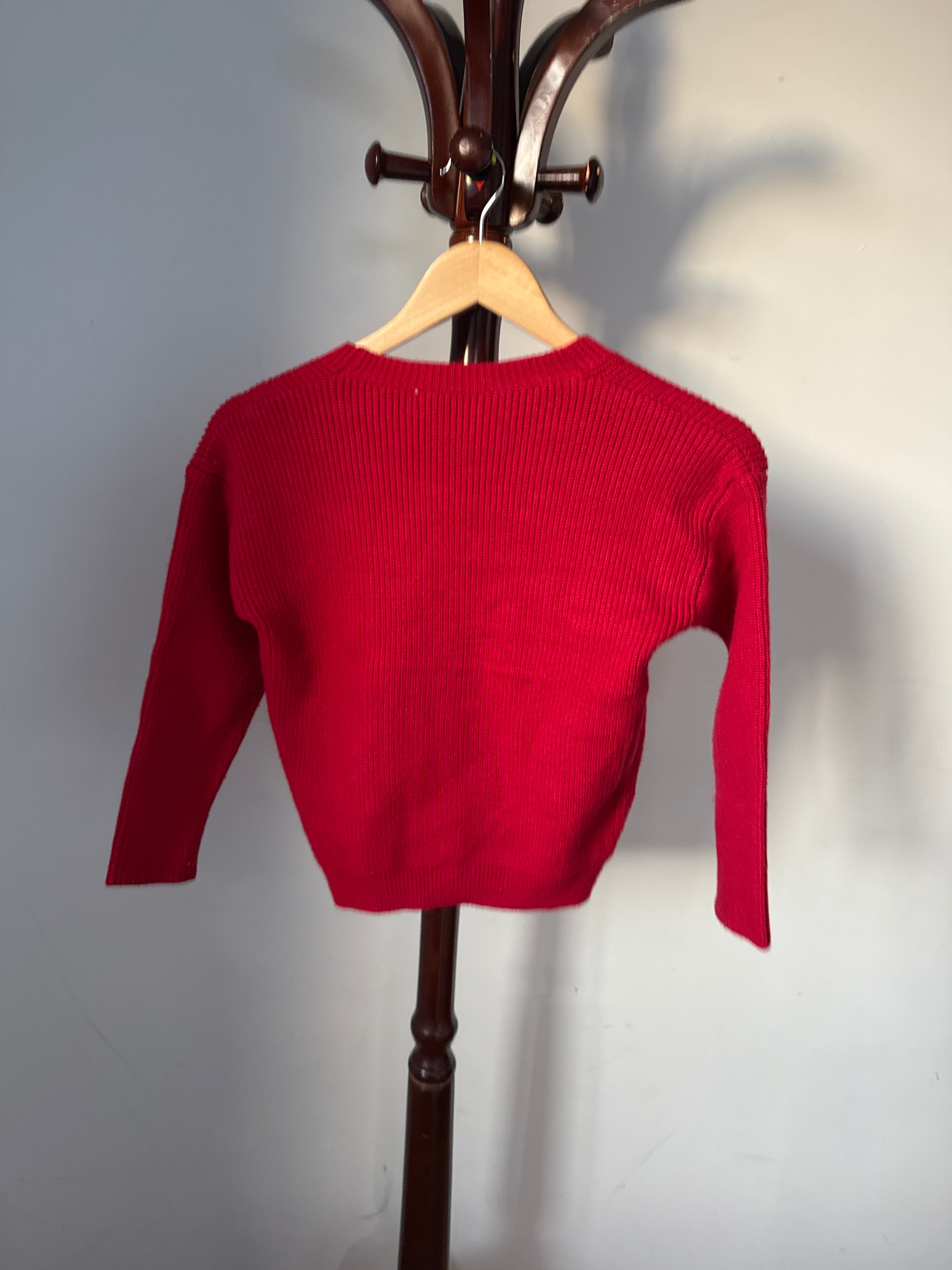Marie Mullin Kids Red Ribbed Knit Cardigan Sweater