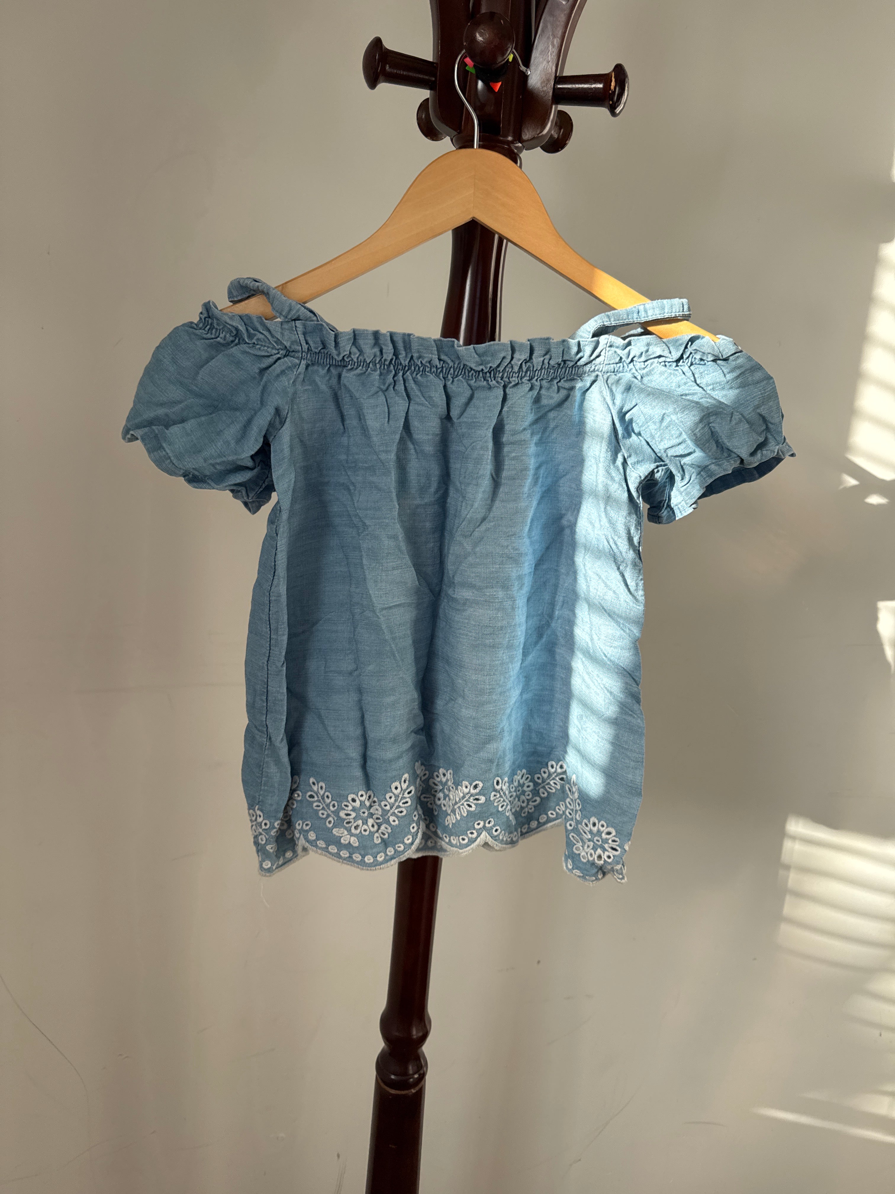 Mac + Ellie Girls Light Blue Gingham Off-The-Shoulder Top