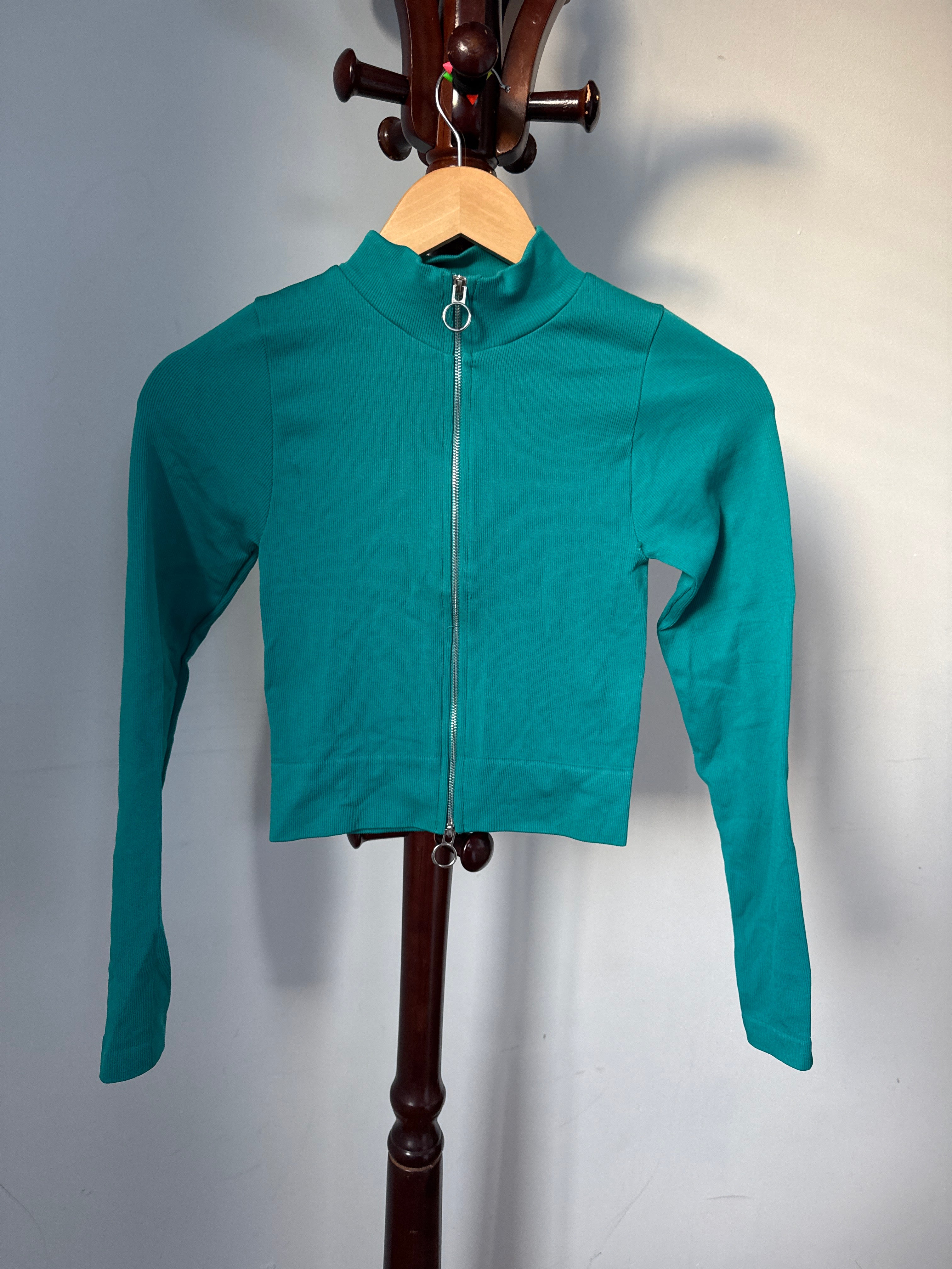 Mirrou Size S/M Teal Green Long Sleeve Cropped Zip-Up Jacket