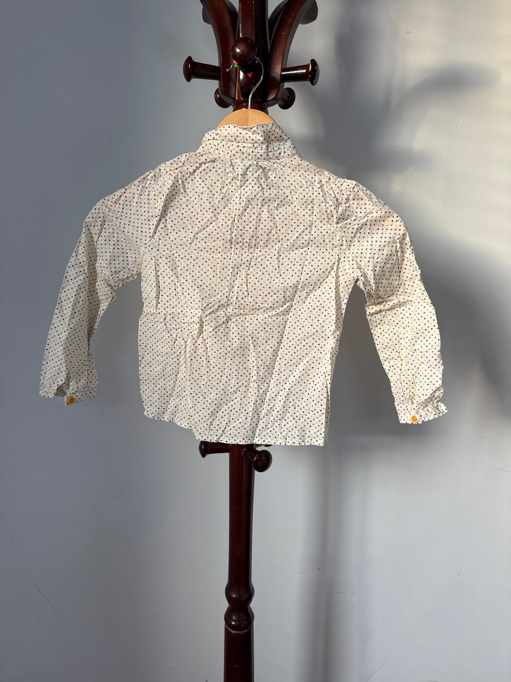 M.latin Kids Size 110 White Multicolor Polka Dot Ruffled Shirt