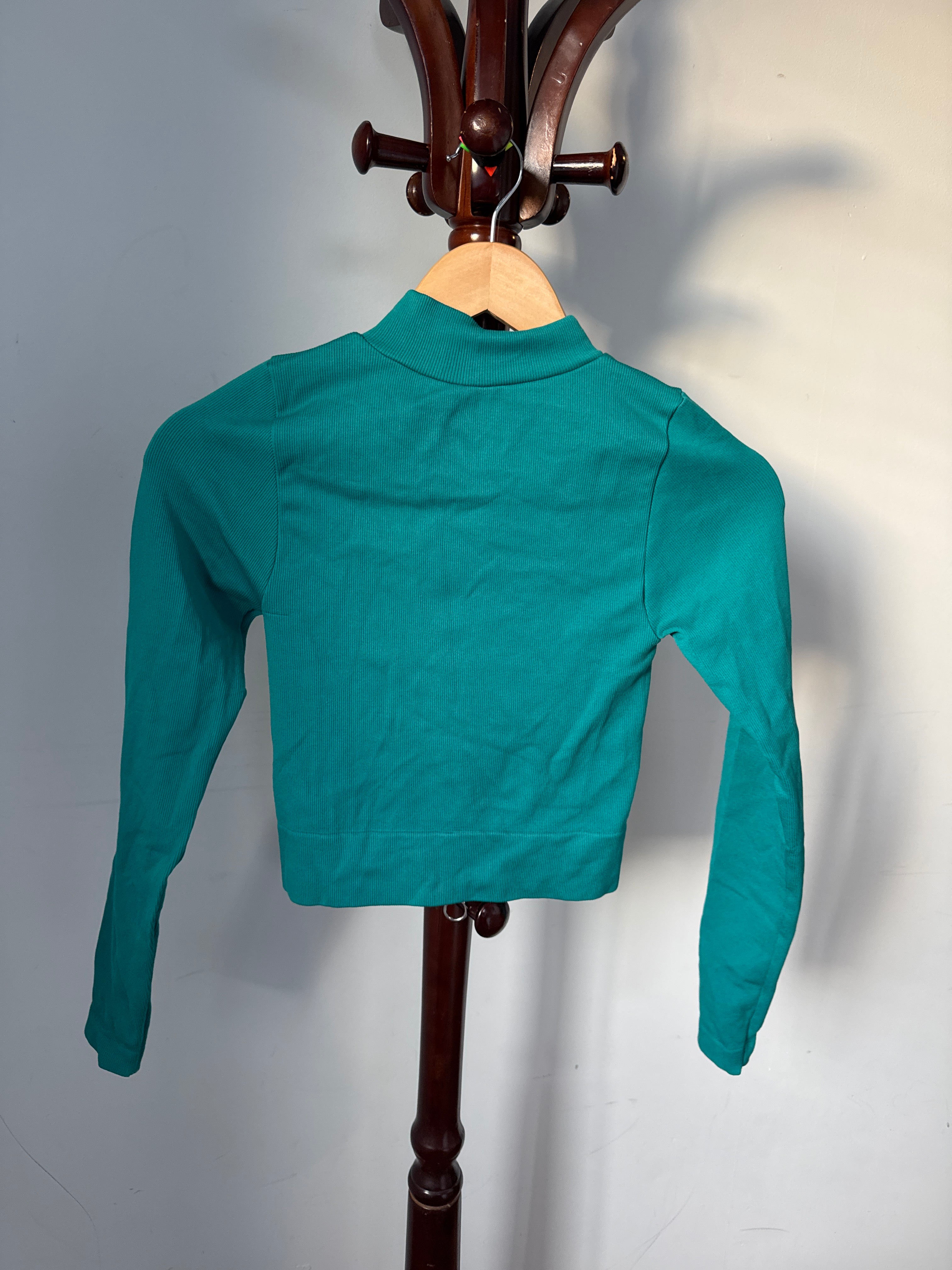 Mirrou Size S/M Teal Green Long Sleeve Cropped Zip-Up Jacket