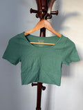 Mirrou Size M/L Teal Green Ribbed Knit Scoop Neck Top