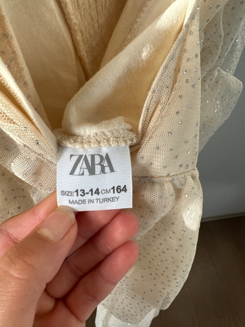Zara Girls Champagne Beige Glitter Tulle Dress