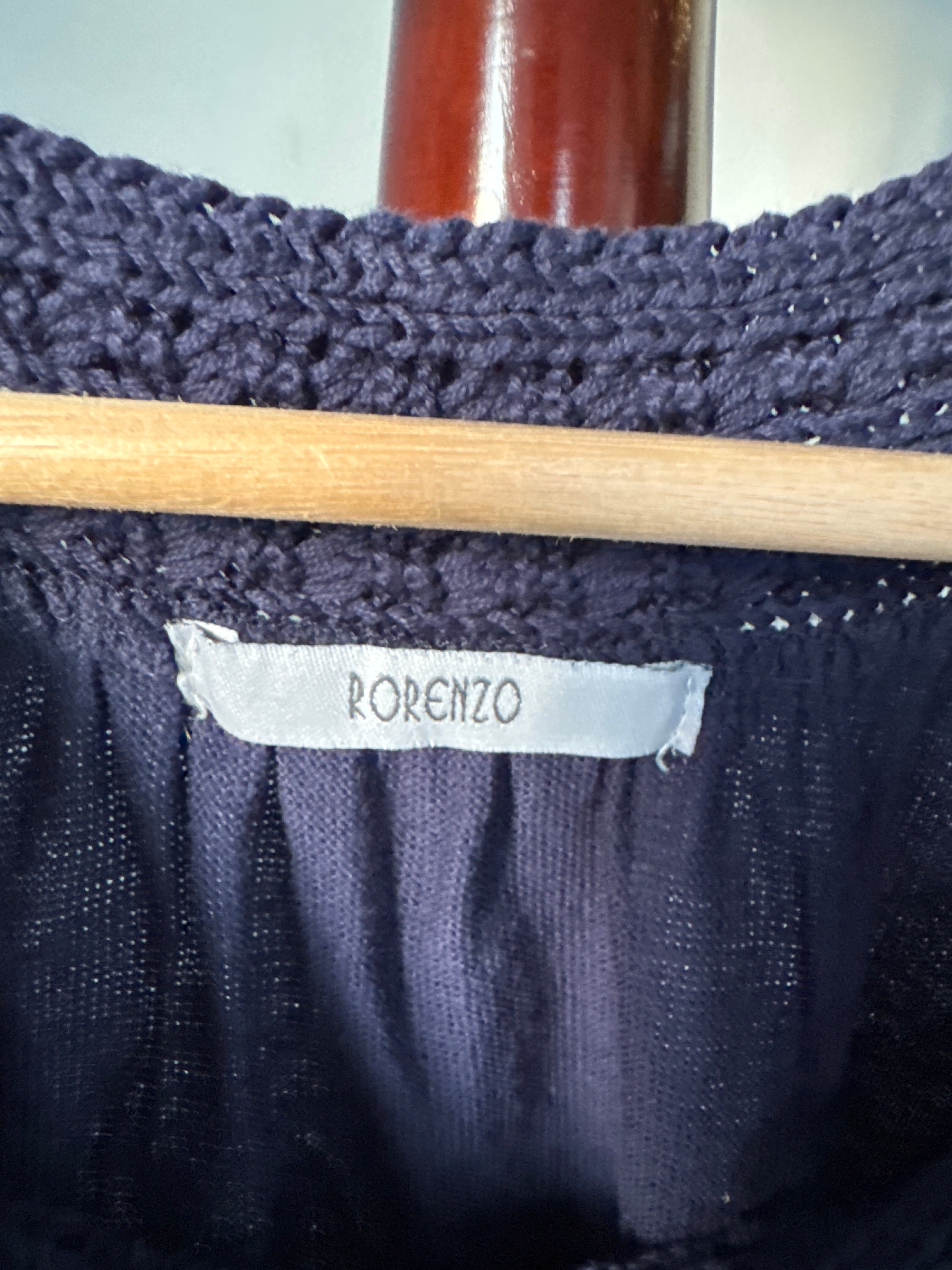 .Parenzo Navy Blue Open Knit Short Sleeve Top