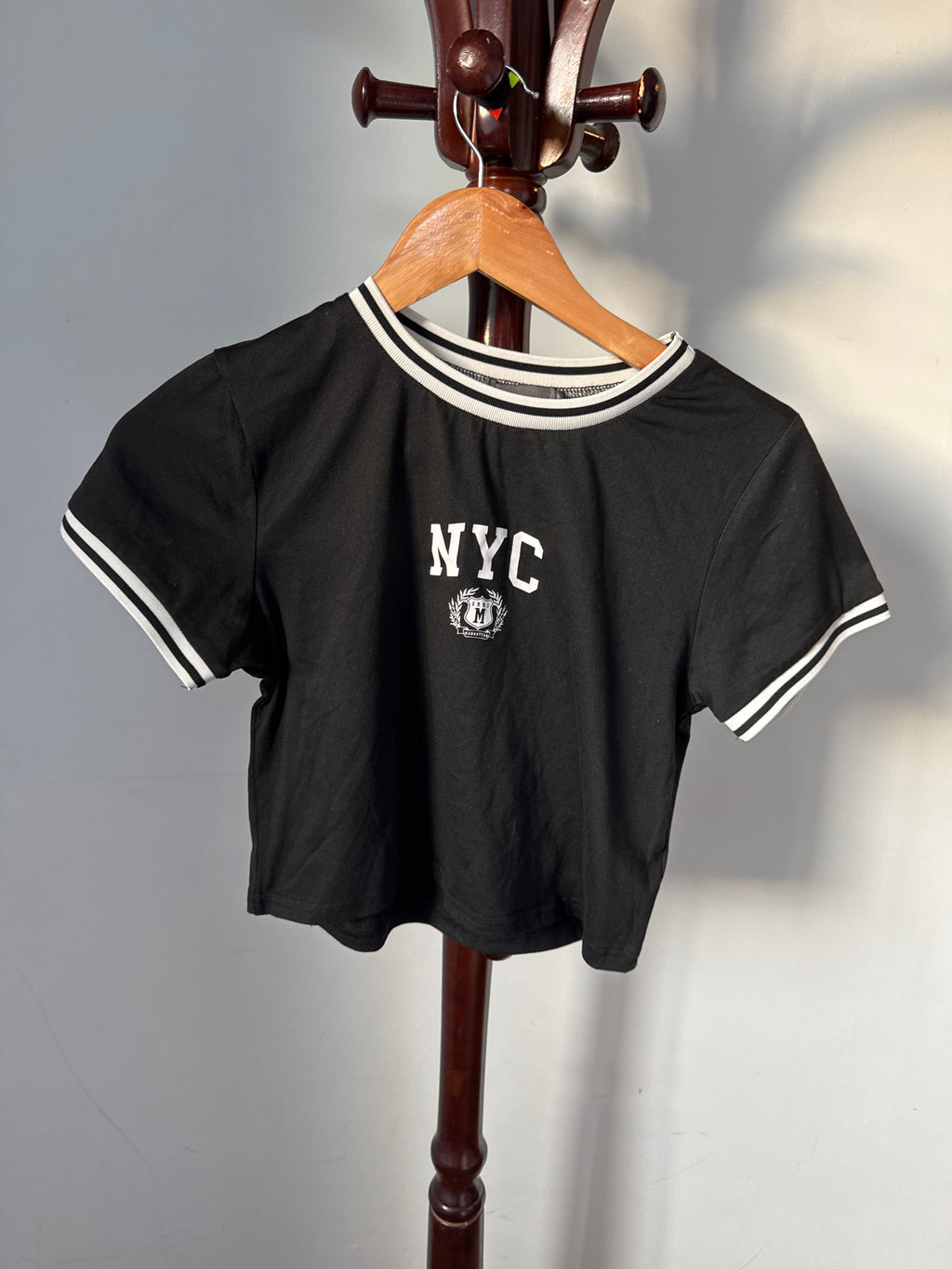 NYC Black & White Ringer Crop Top with NYC Logo