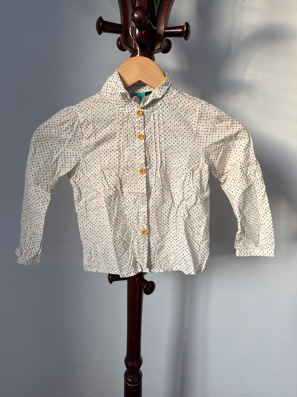 M.latin Kids Size 110 White Multicolor Polka Dot Ruffled Shirt