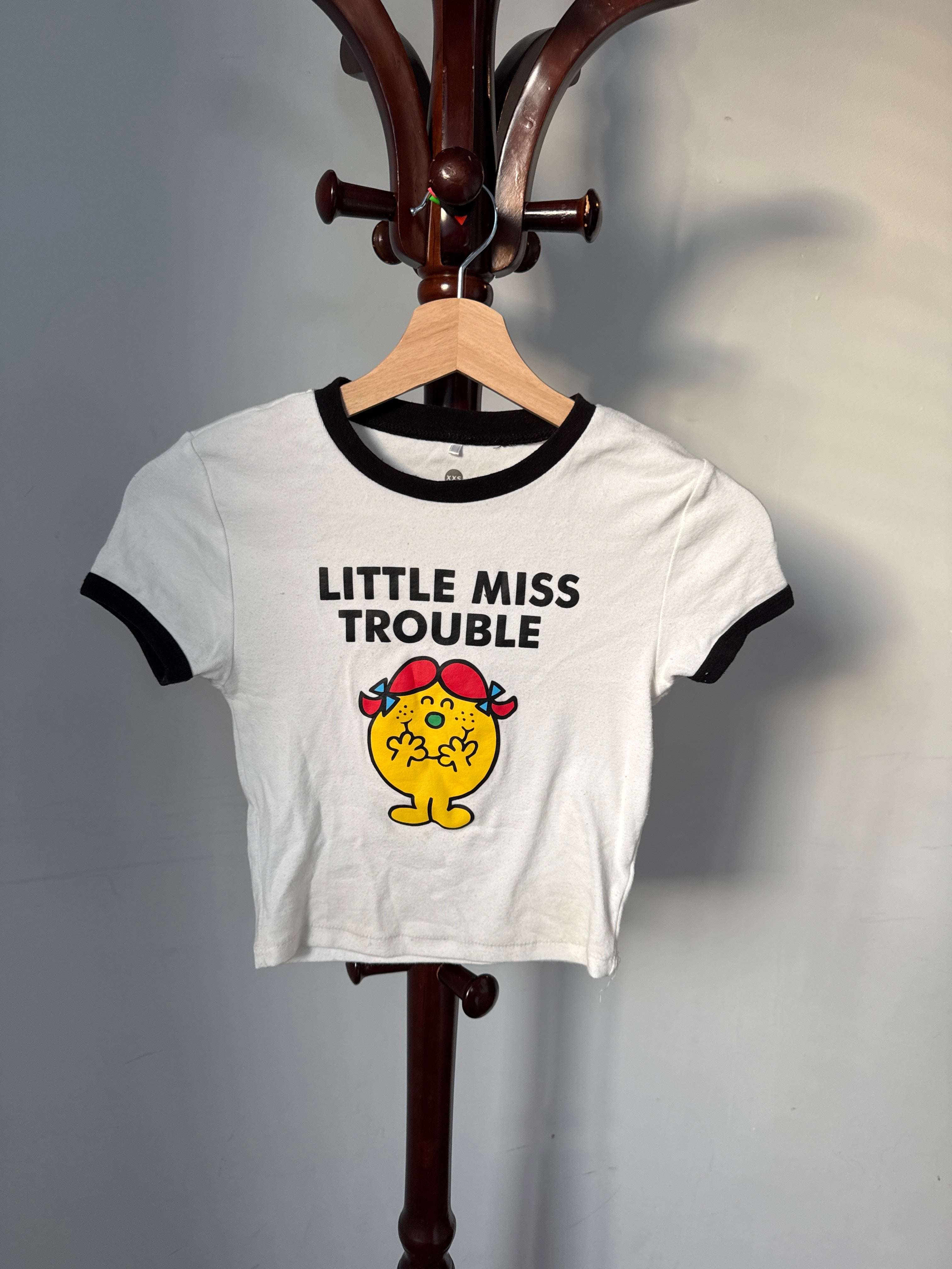 Mr. Men Little Miss White & Black Ringer T-Shirt Size XXS