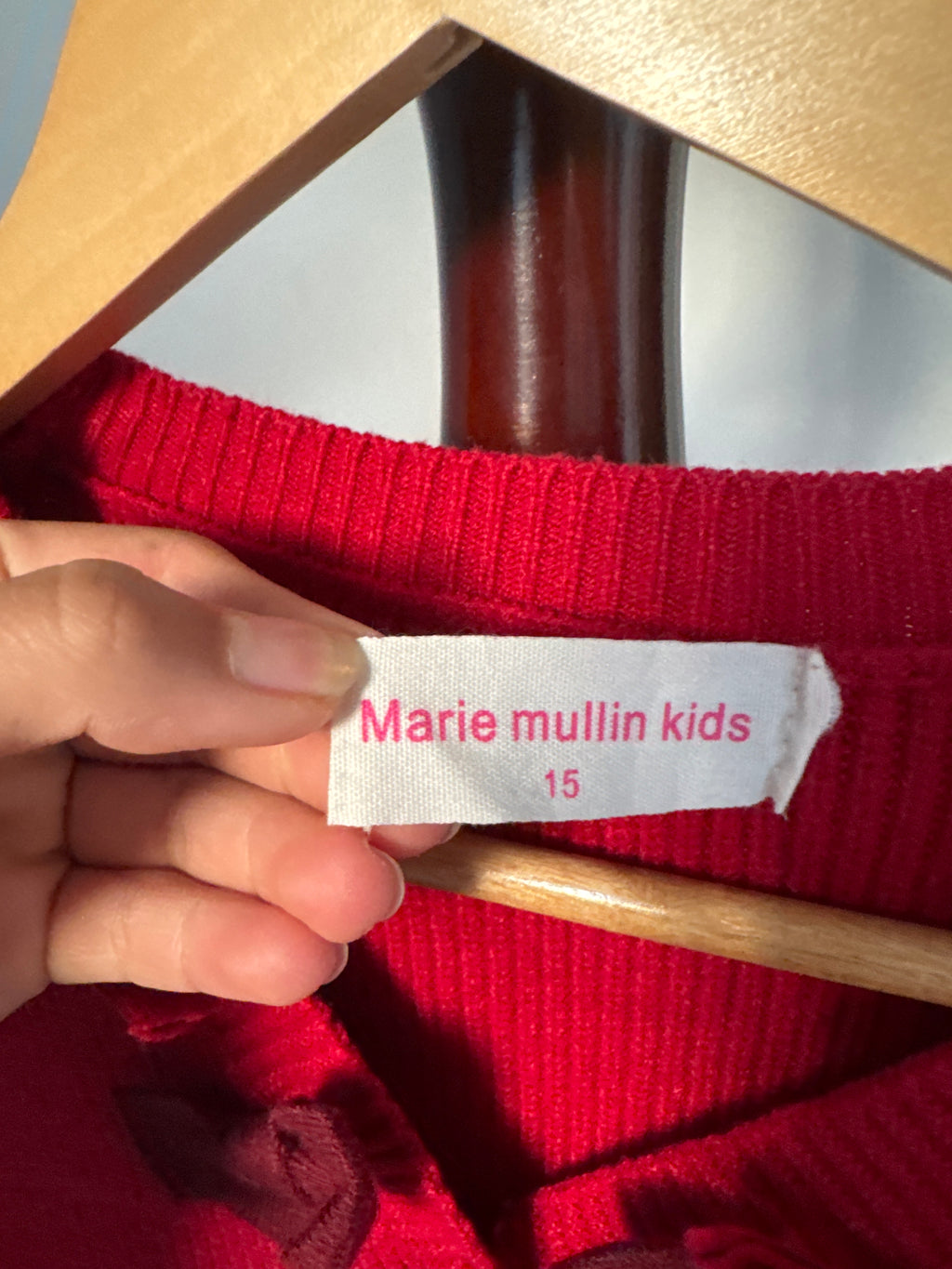 Marie Mullin Kids Red Ribbed Knit Cardigan Sweater
