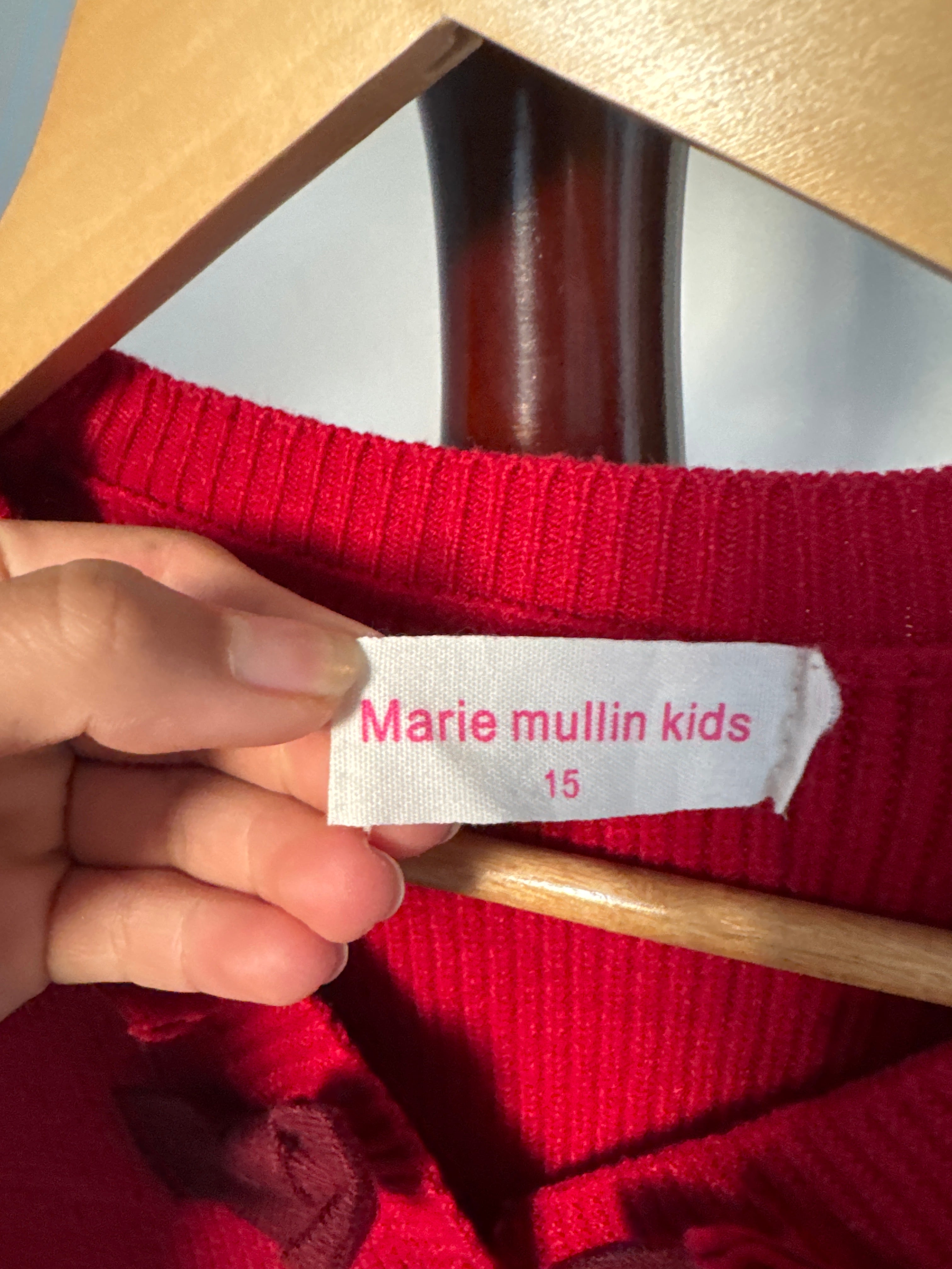 Marie Mullin Kids Red Ribbed Knit Cardigan Sweater