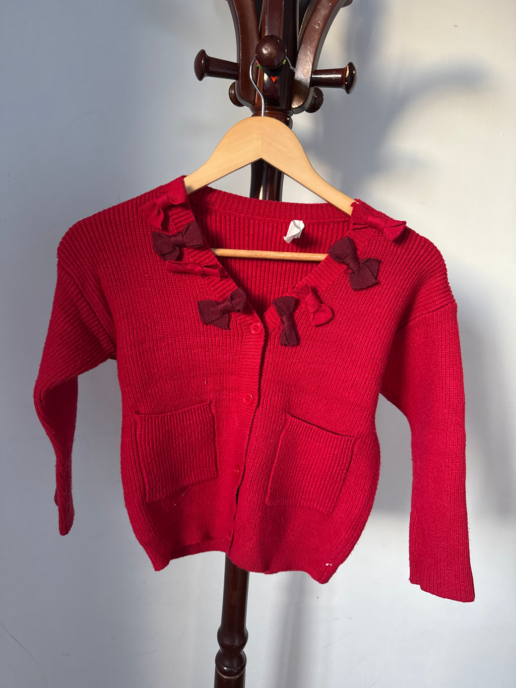 Marie Mullin Kids Red Ribbed Knit Cardigan Sweater