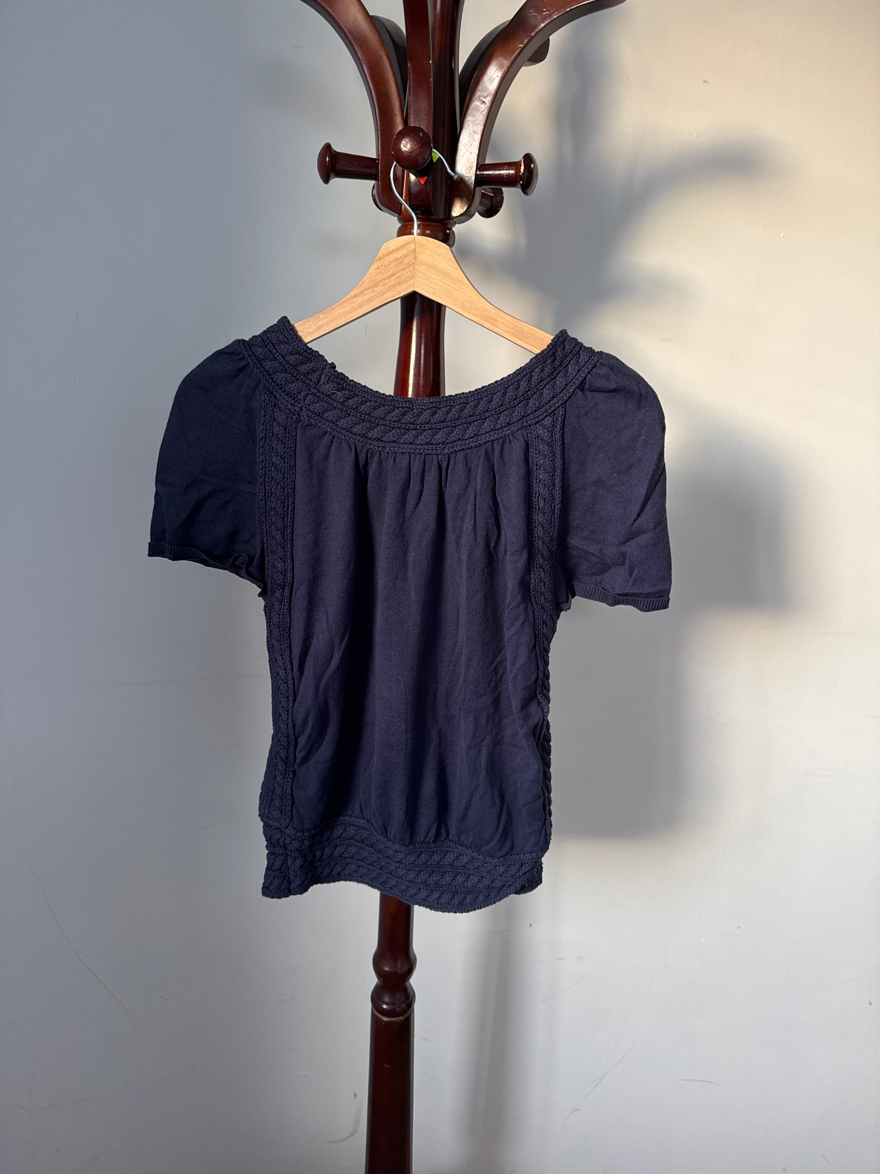 .Parenzo Navy Blue Open Knit Short Sleeve Top