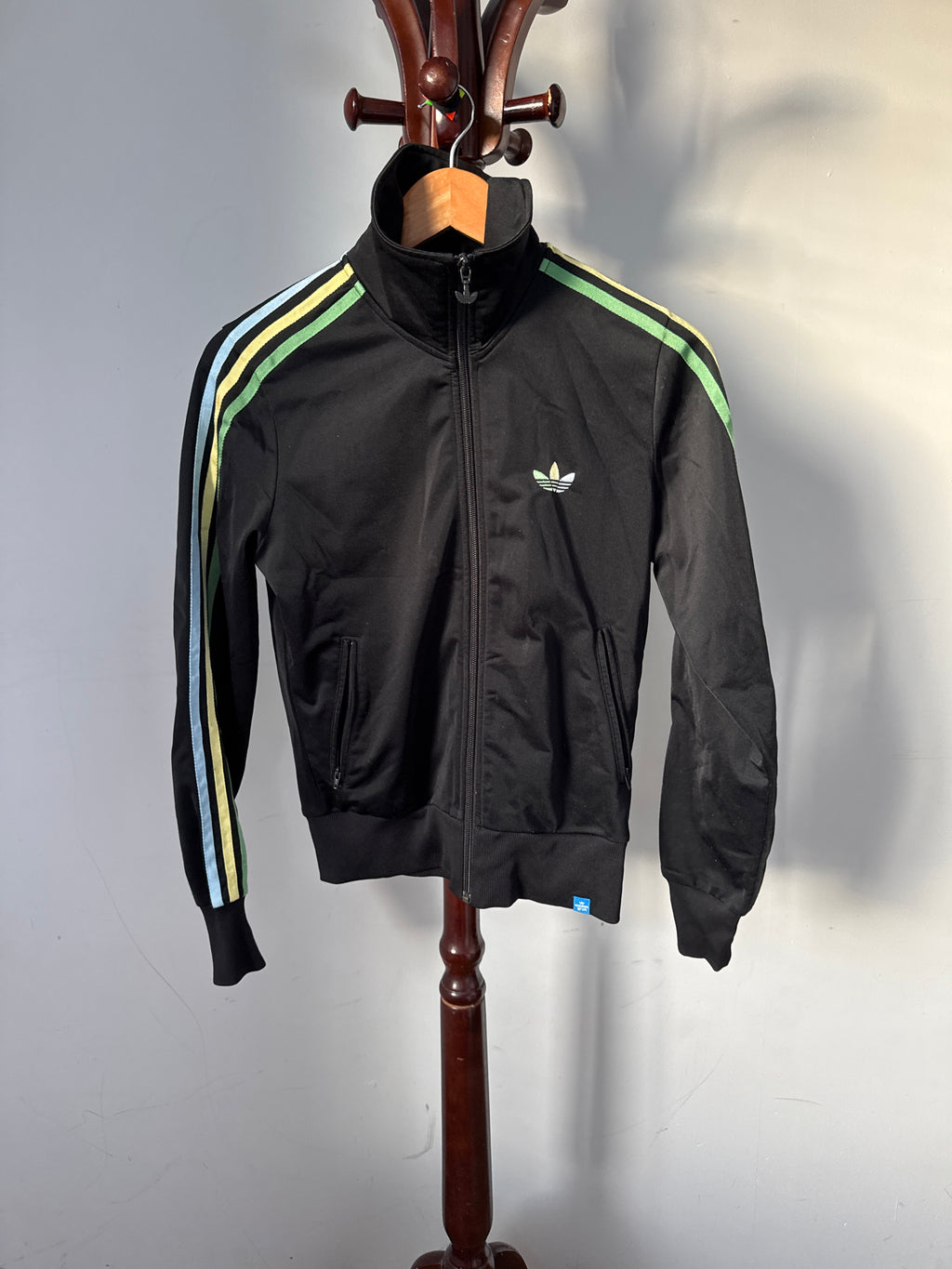 Adidas Kids Size 8 Black Multi-Color Striped Zip-Up Track Jacket