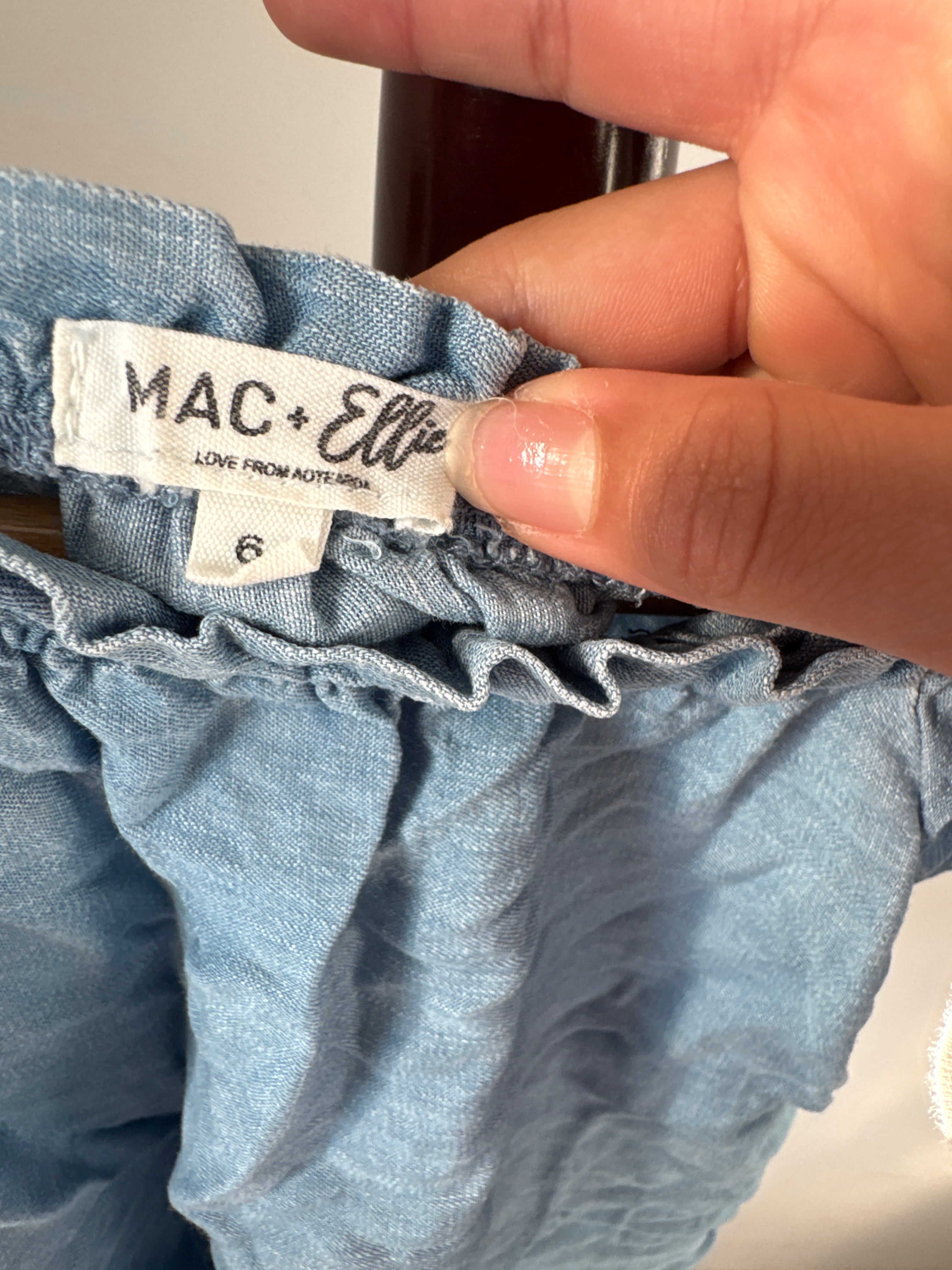Mac + Ellie Girls Light Blue Gingham Off-The-Shoulder Top