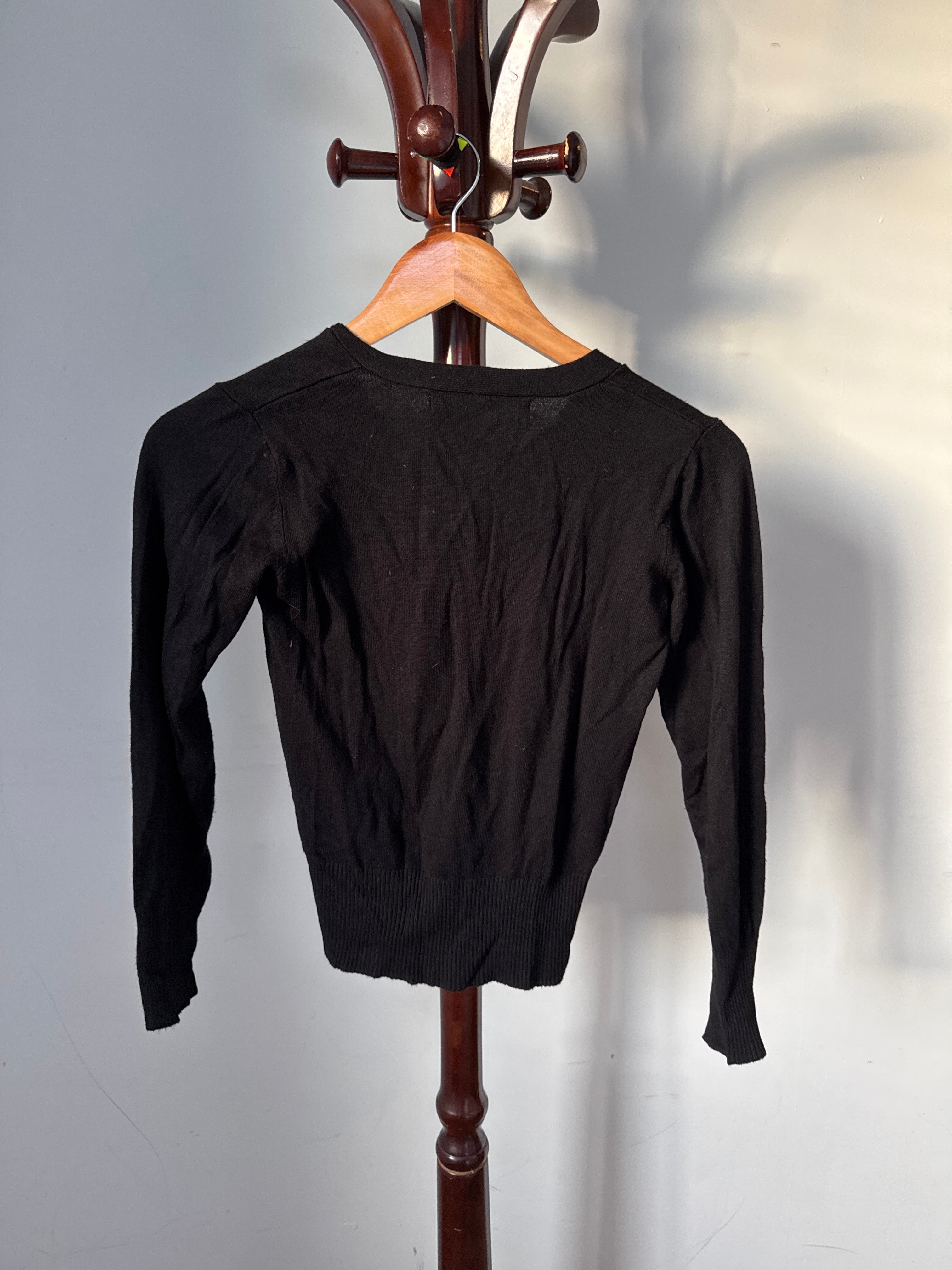 Expressions Size 10 Black Ribbed V-Neck Cropped Cardigan