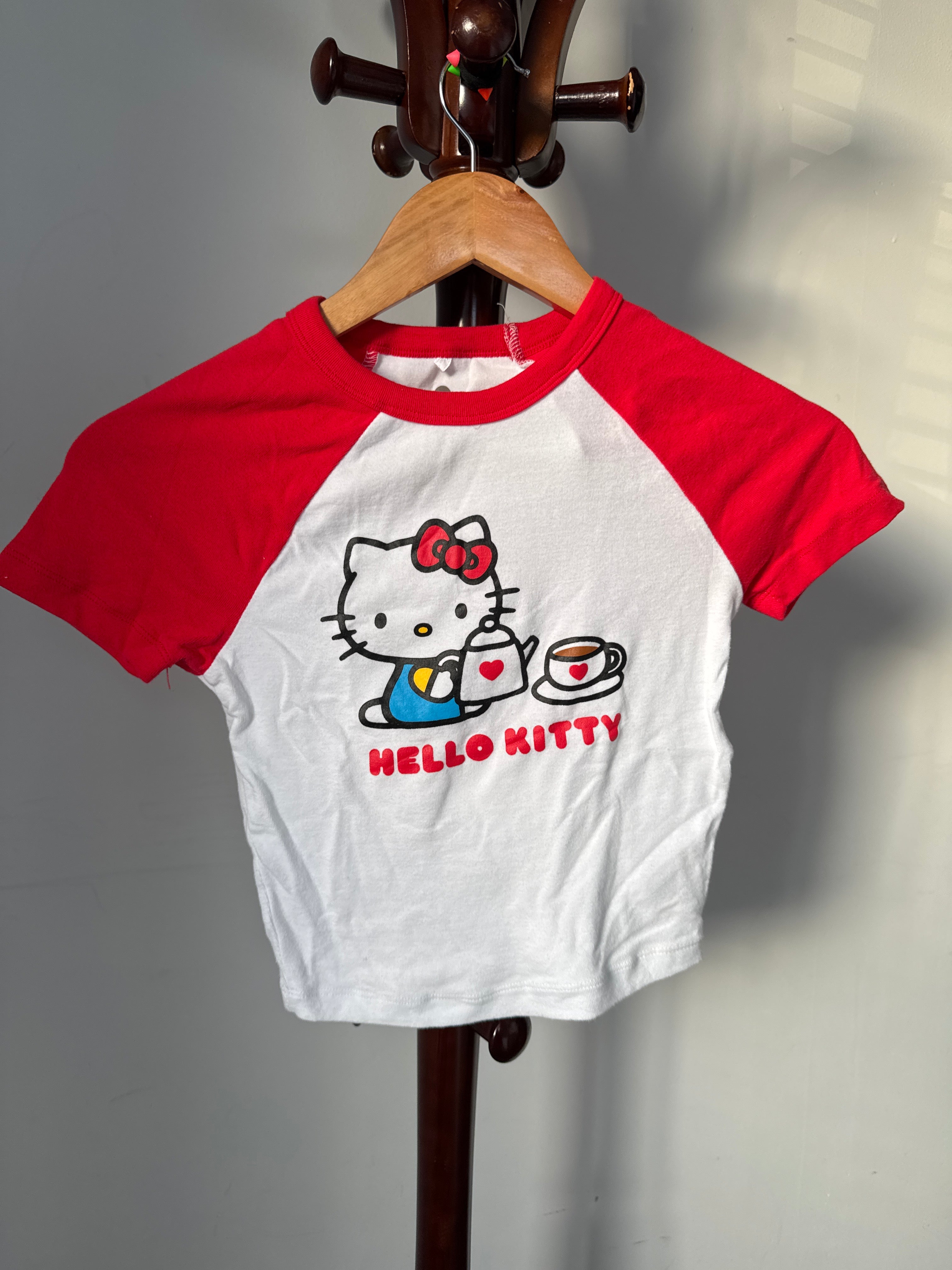 Hello Kitty Sanrio Size XXS White & Red Raglan T-Shirt