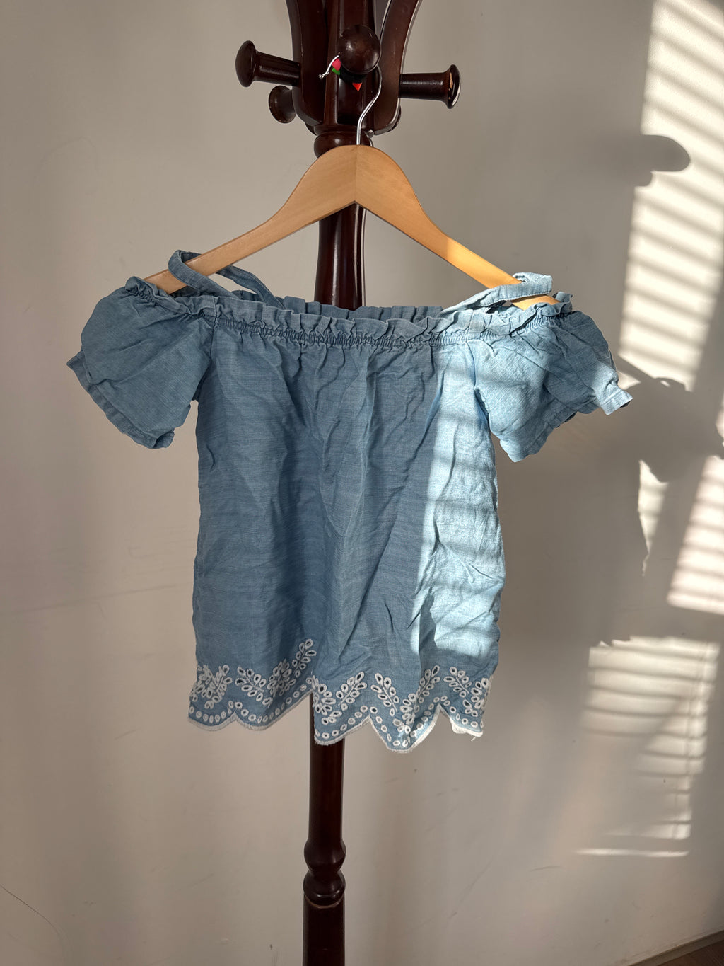 Mac + Ellie Girls Light Blue Gingham Off-The-Shoulder Top