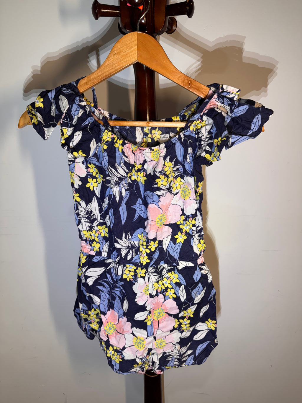 Seed overalls, navy blue with flowers￼