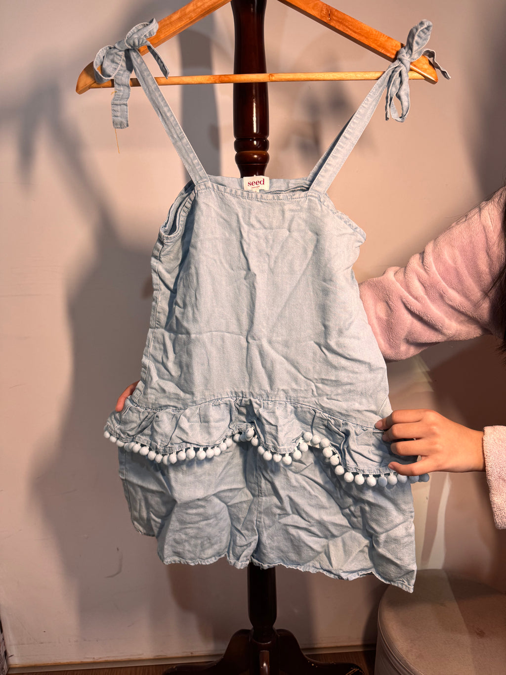 Seed Blue overalls with pom-poms
