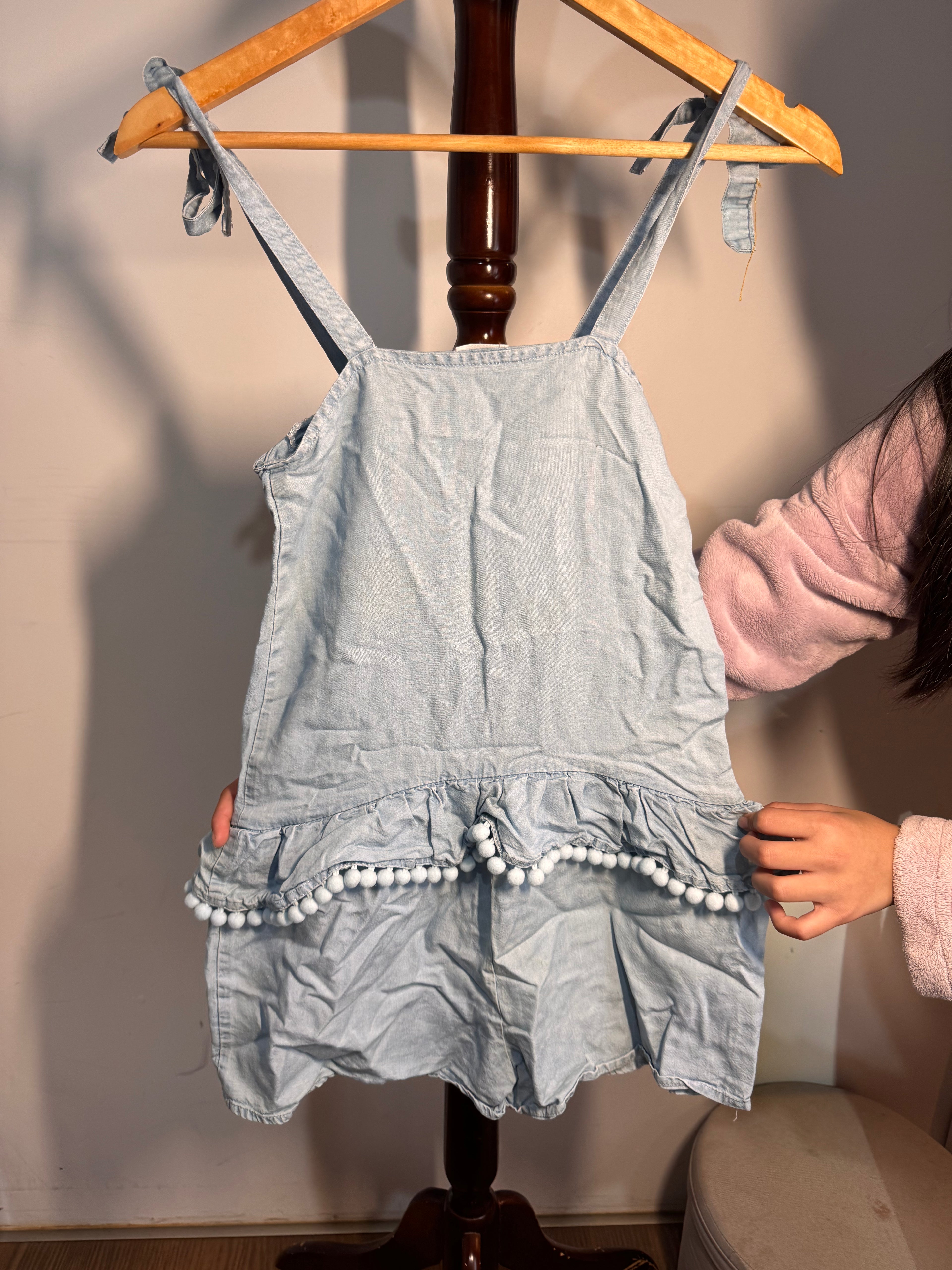 Seed Blue overalls with pom-poms