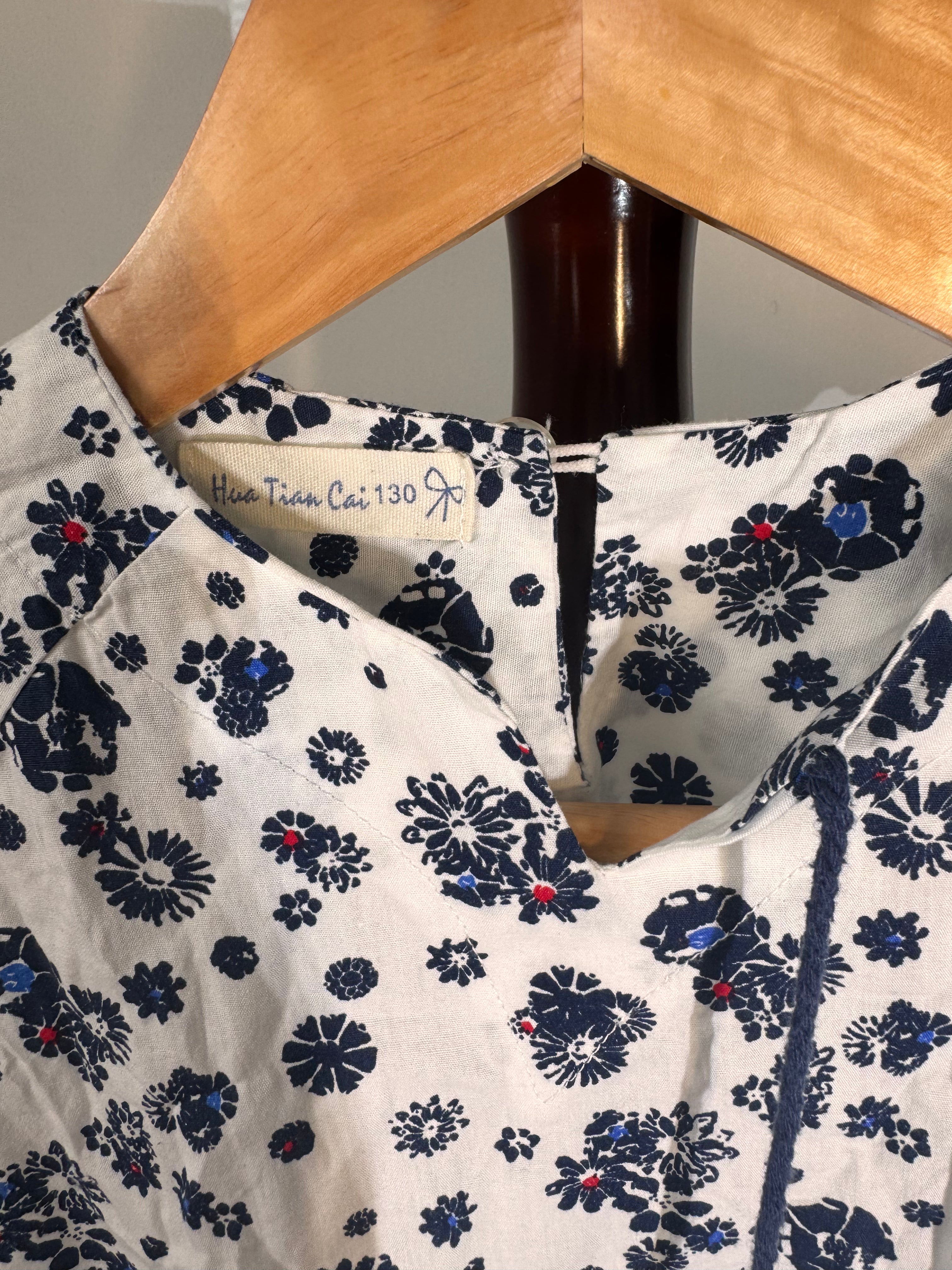 Hua Tian Cai white + navy flower dress