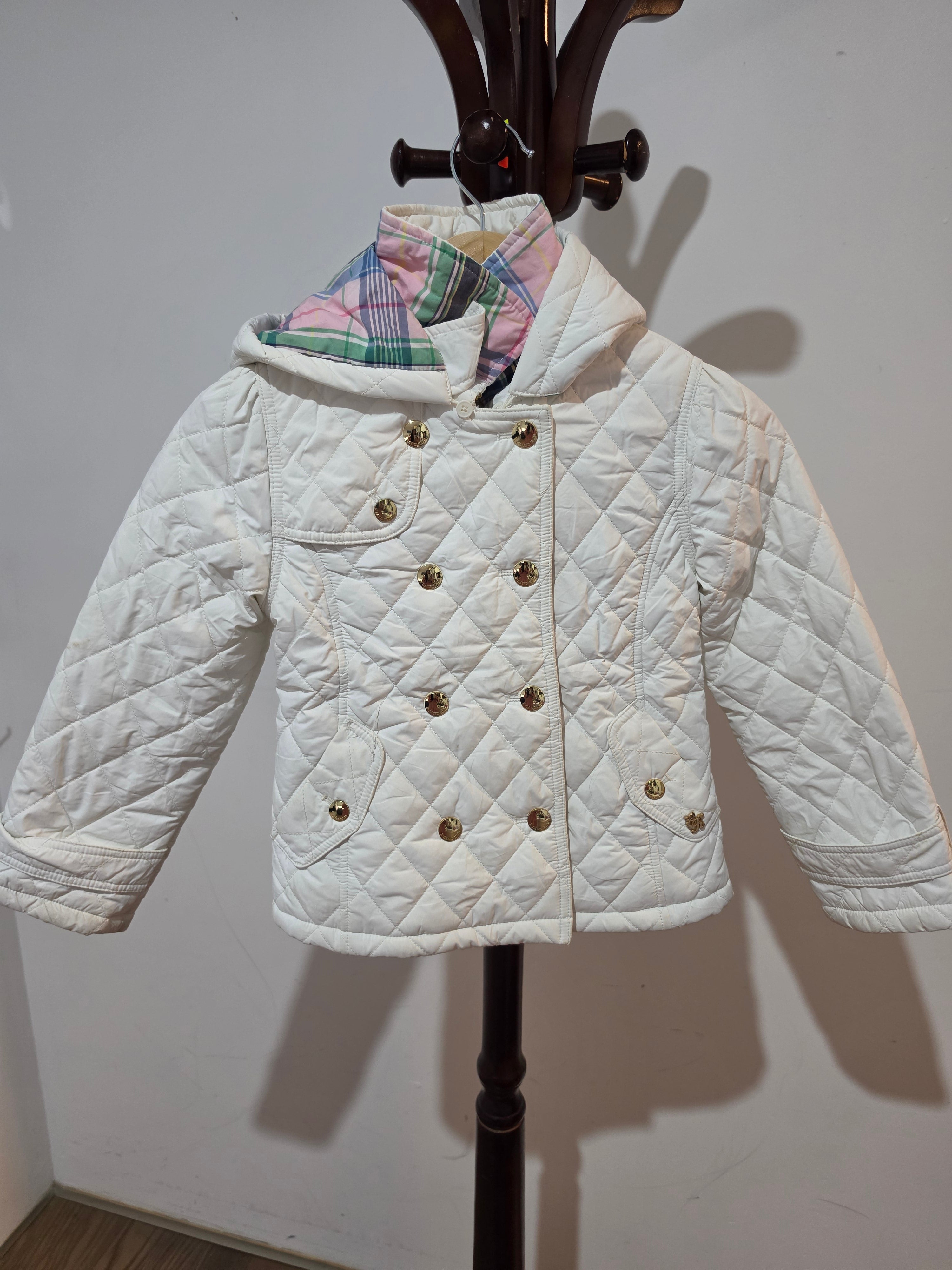 Girls’ White Quilted Hooded Jacket – 6-7 Years