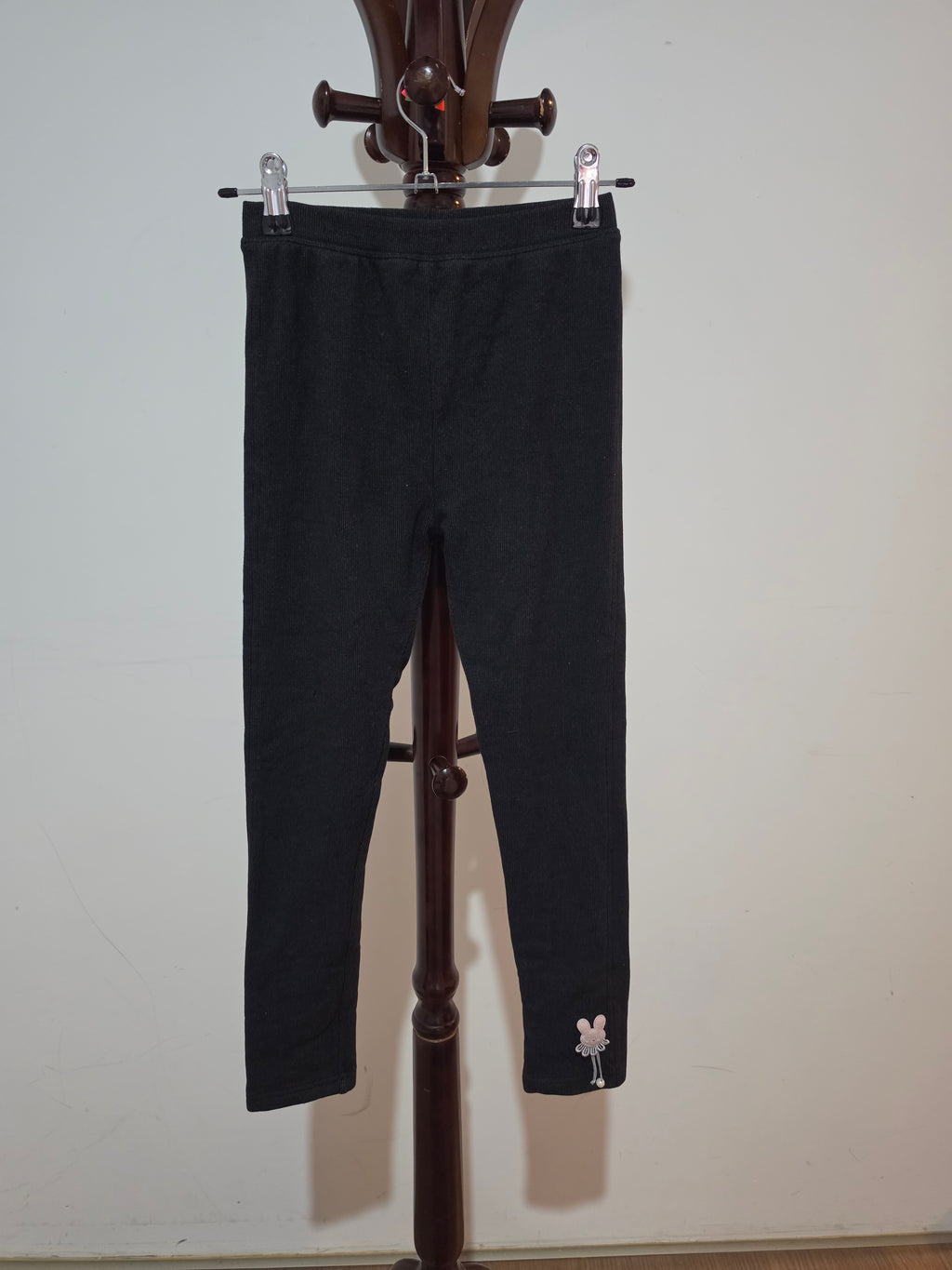 Girls’ Black Ribbed Leggings with Bunny