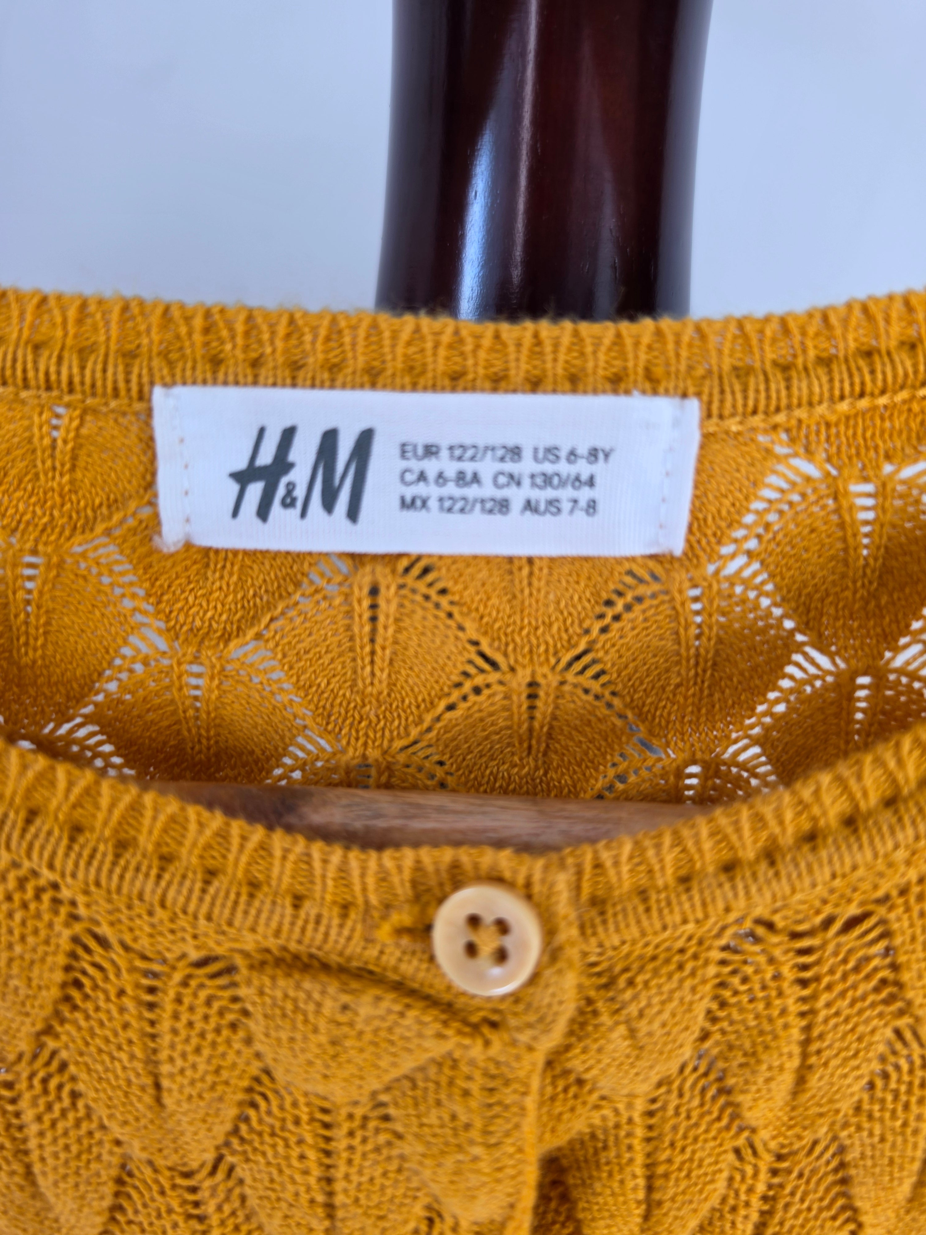 H&M Girls Mustard Yellow Cable Knit Cropped Cardigan