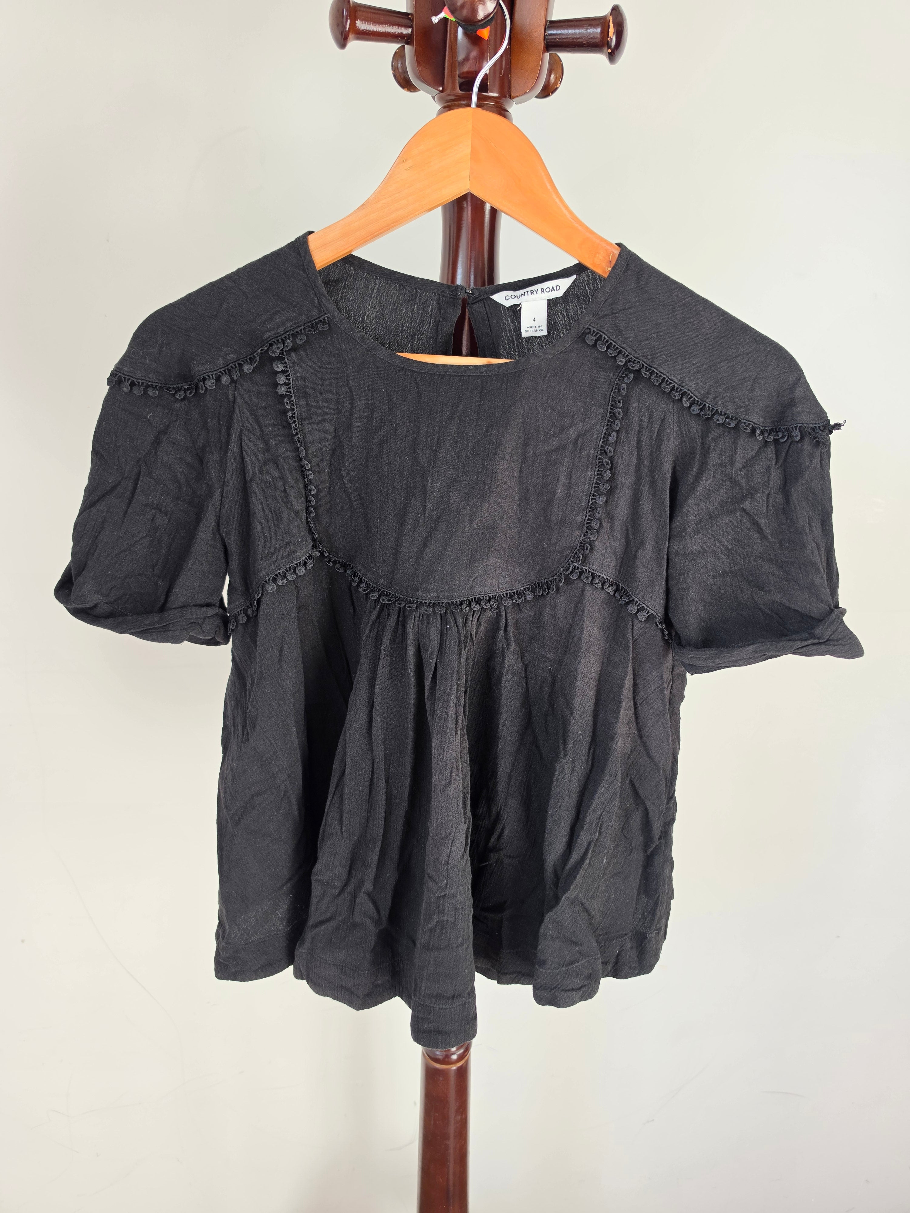 Country Road Kids Black Pom-Pom Lace Top