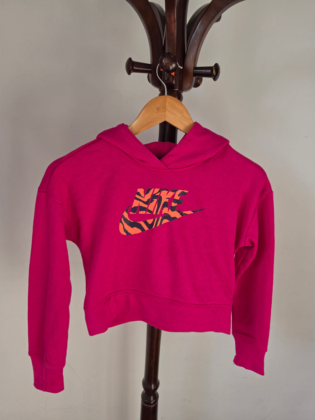 Nike Girls Pink Floral Logo Cropped Hoodie
