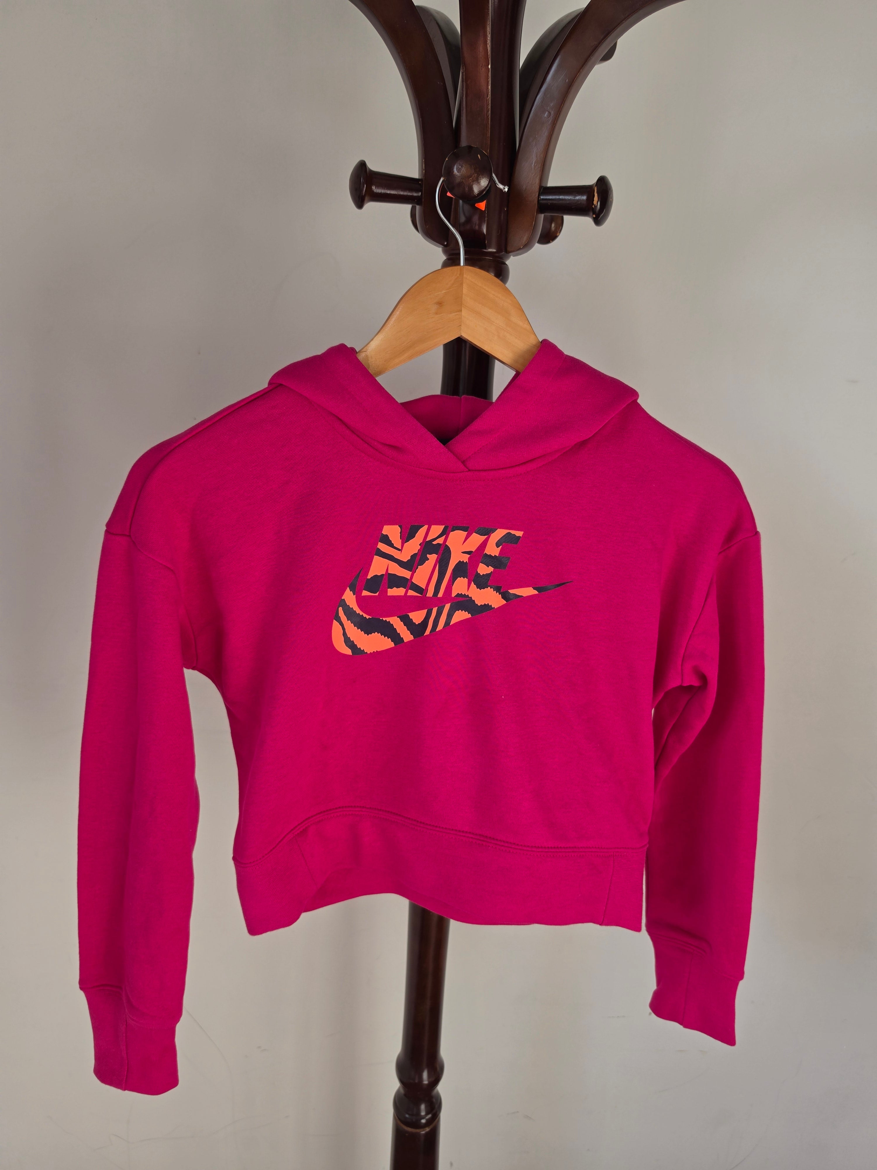 Nike Girls Pink Floral Logo Cropped Hoodie
