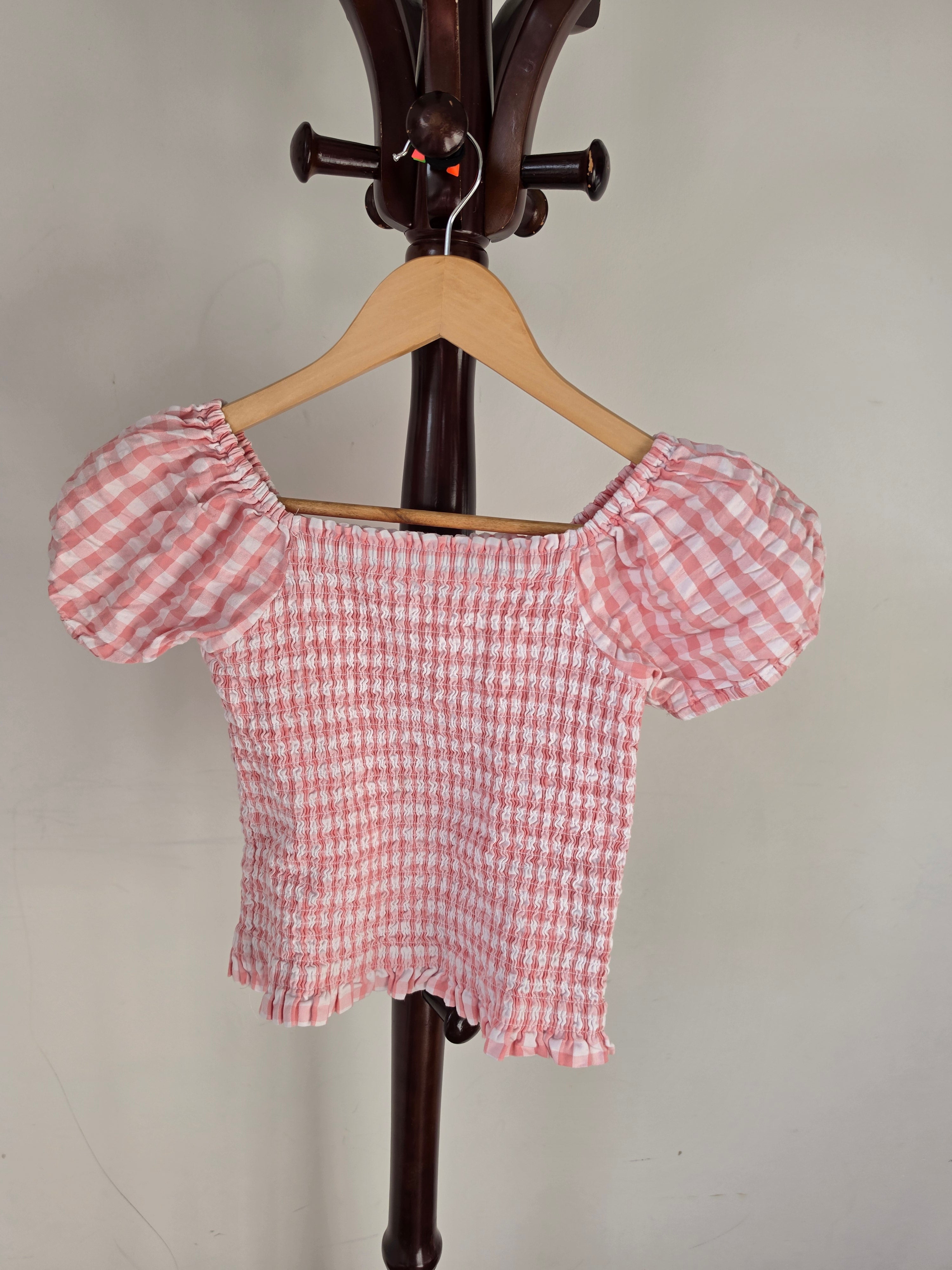Switch Girls Pink & White Gingham Check Crop Top