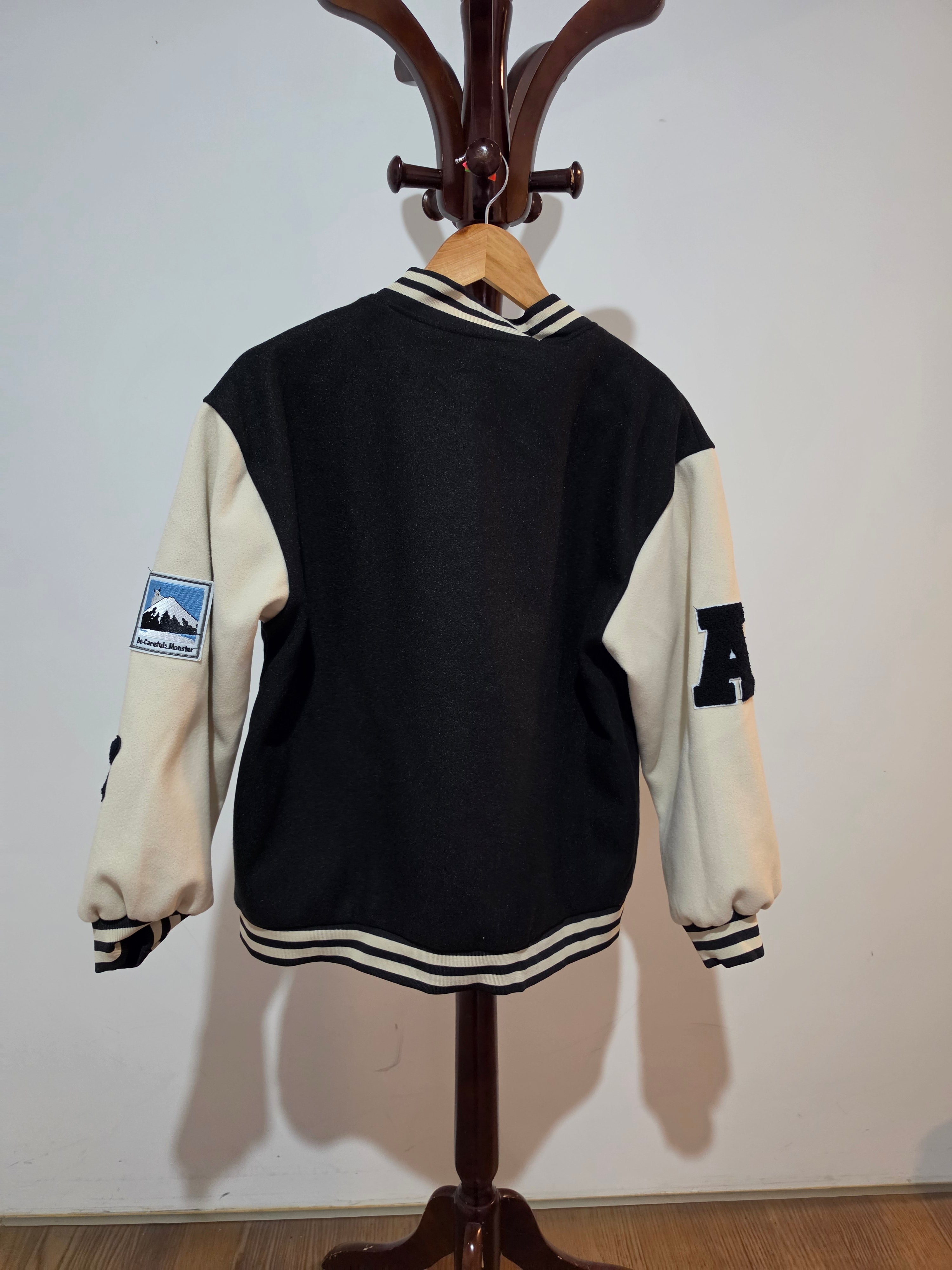 Kids’ Black & Cream Teddy Bear Varsity Jacket M