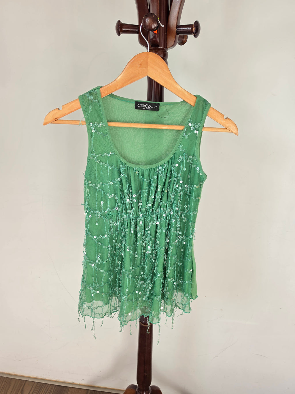 CoCo Styles Girls green Layered Lace Cami Tank Top