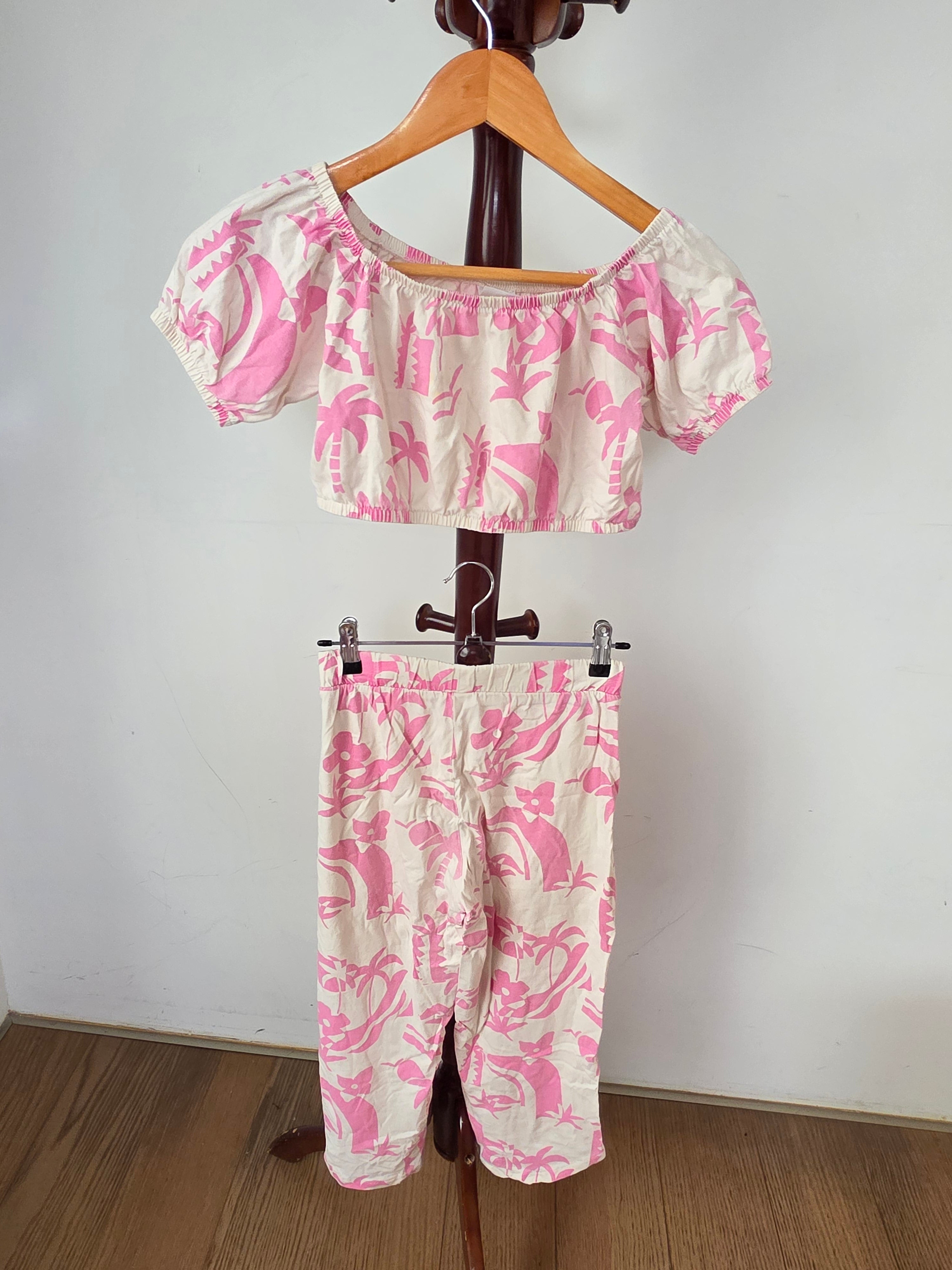ZARA Girls Pink Floral Off-Shoulder Top